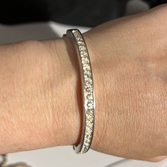 Roman Marked Clear Rhinestone Embellished Silver-tone Hinge Bracelet - Picture 1 of 11